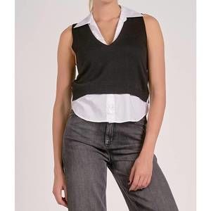 NEW ELAN v-neck layered sweater in black